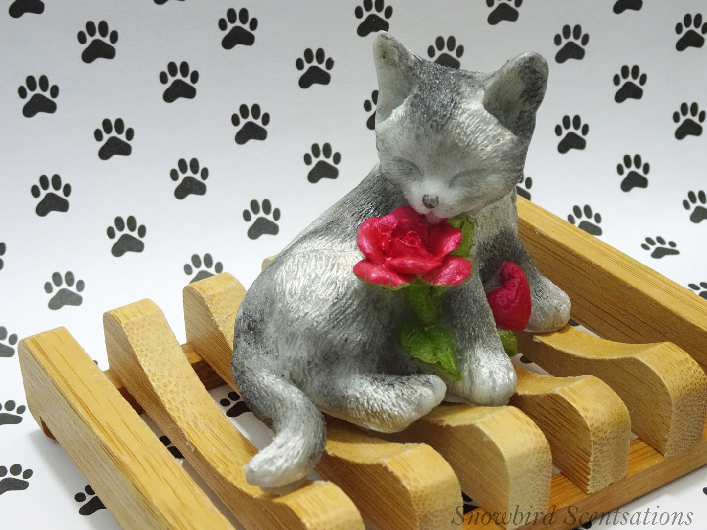 Cat with Rose and Heart (Painted)