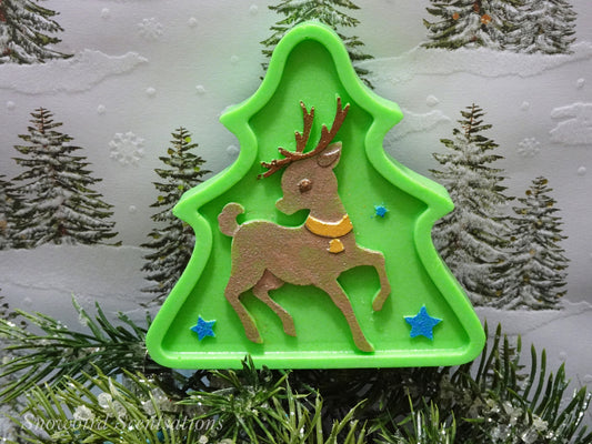 Christmas Tree Shape with Reindeer (Solid or Painted)