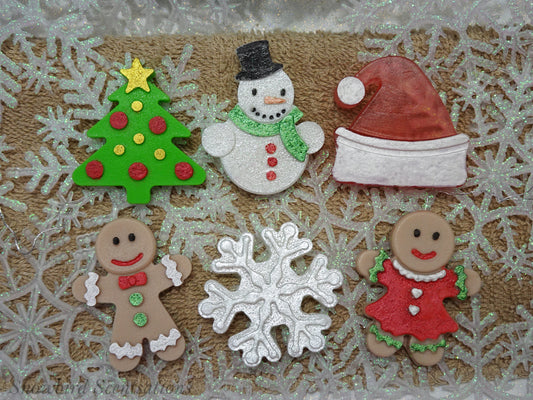 Santa Hat, Christmas Tree, Snowflake, Snowman, Gingerbread Boy, & Gingerbread Girl - Set of 6 (Solid or Painted)