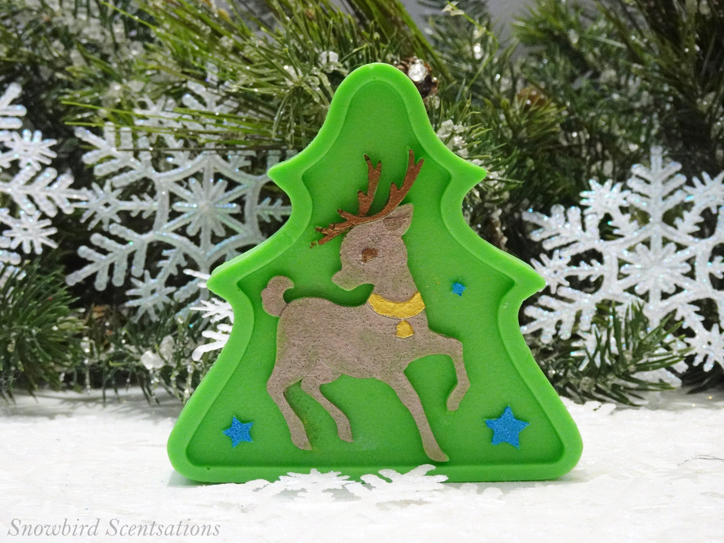 Christmas Tree Shape with Reindeer (Solid or Painted)