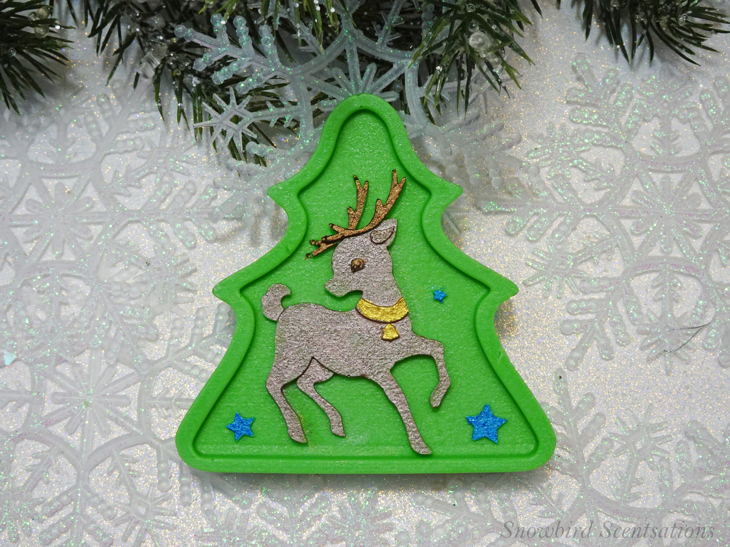 Christmas Tree Shape with Reindeer (Solid or Painted)