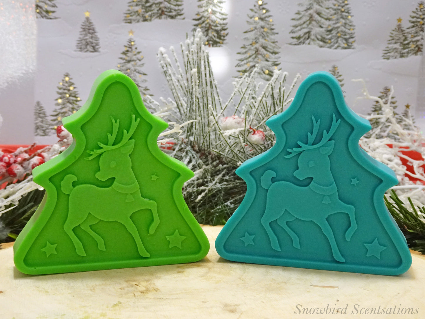Christmas Tree Shape with Reindeer (Solid or Painted)