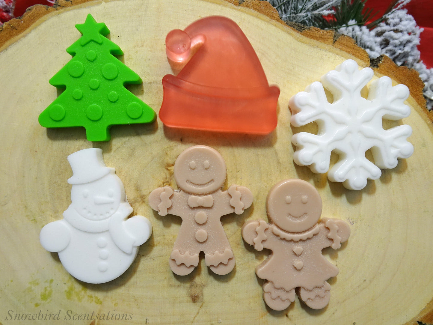 Santa Hat, Christmas Tree, Snowflake, Snowman, Gingerbread Boy, & Gingerbread Girl - Set of 6 (Solid or Painted)