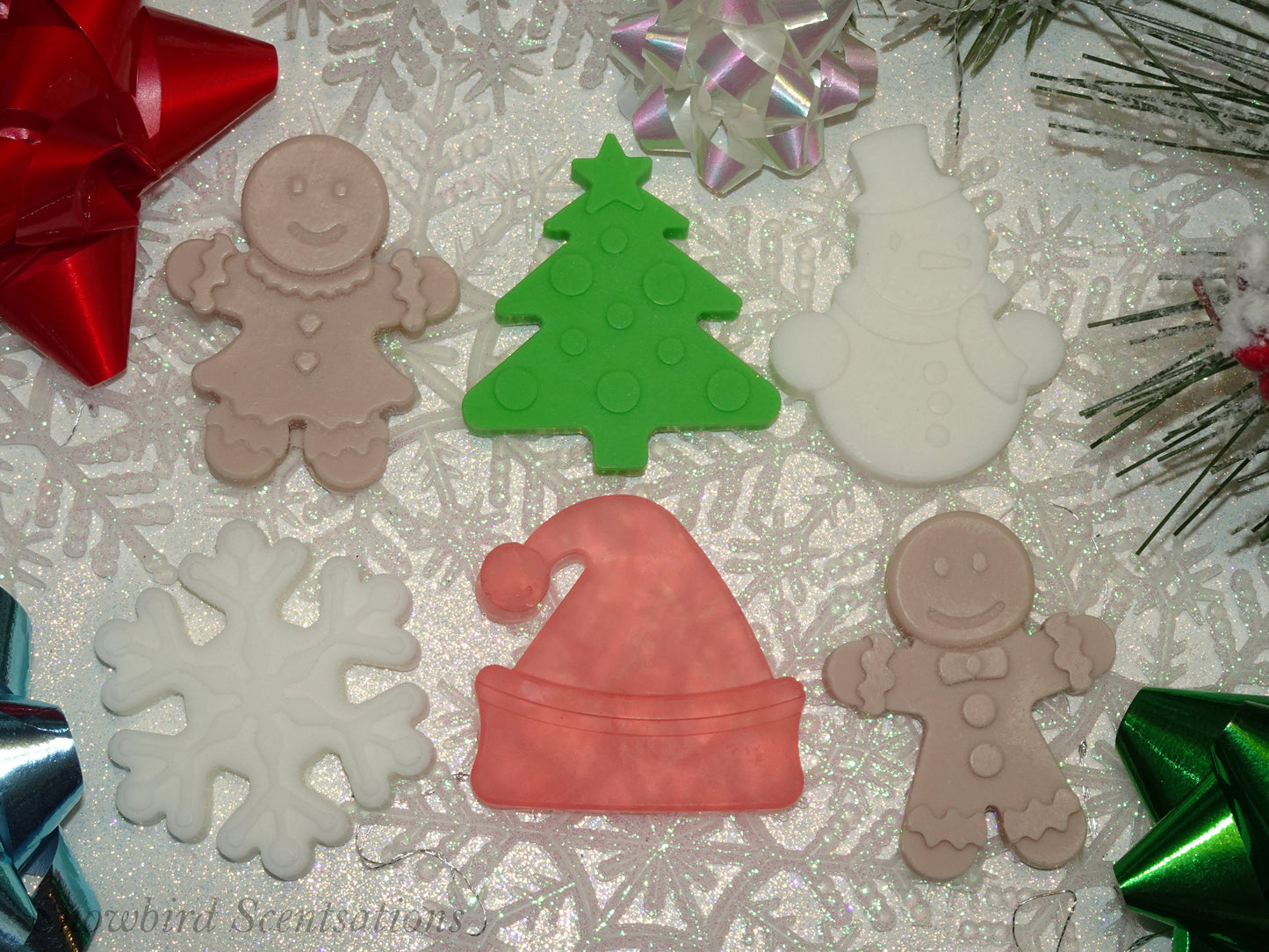 Santa Hat, Christmas Tree, Snowflake, Snowman, Gingerbread Boy, & Gingerbread Girl - Set of 6 (Solid or Painted)